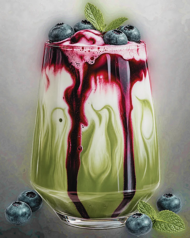 Berry matcha drink artwork from the Brunatos menu